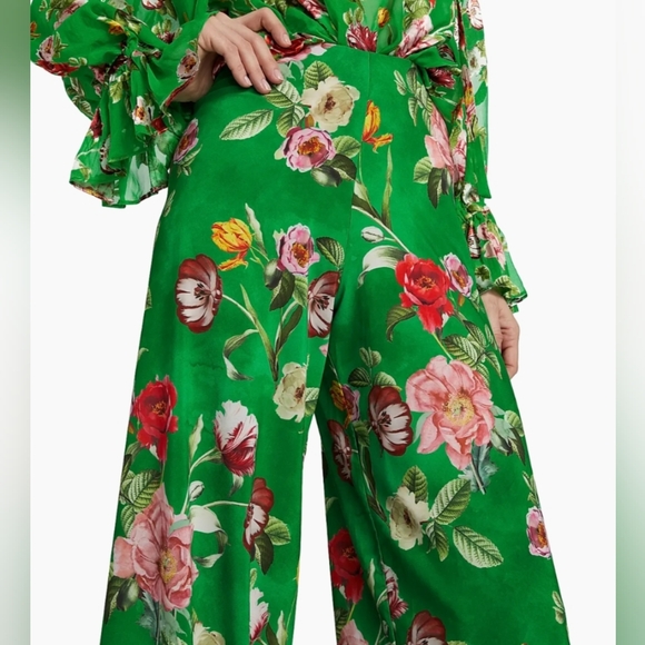 Alice + Olivia Floral Green Wide-Leg Pants - Picture 5 of 9